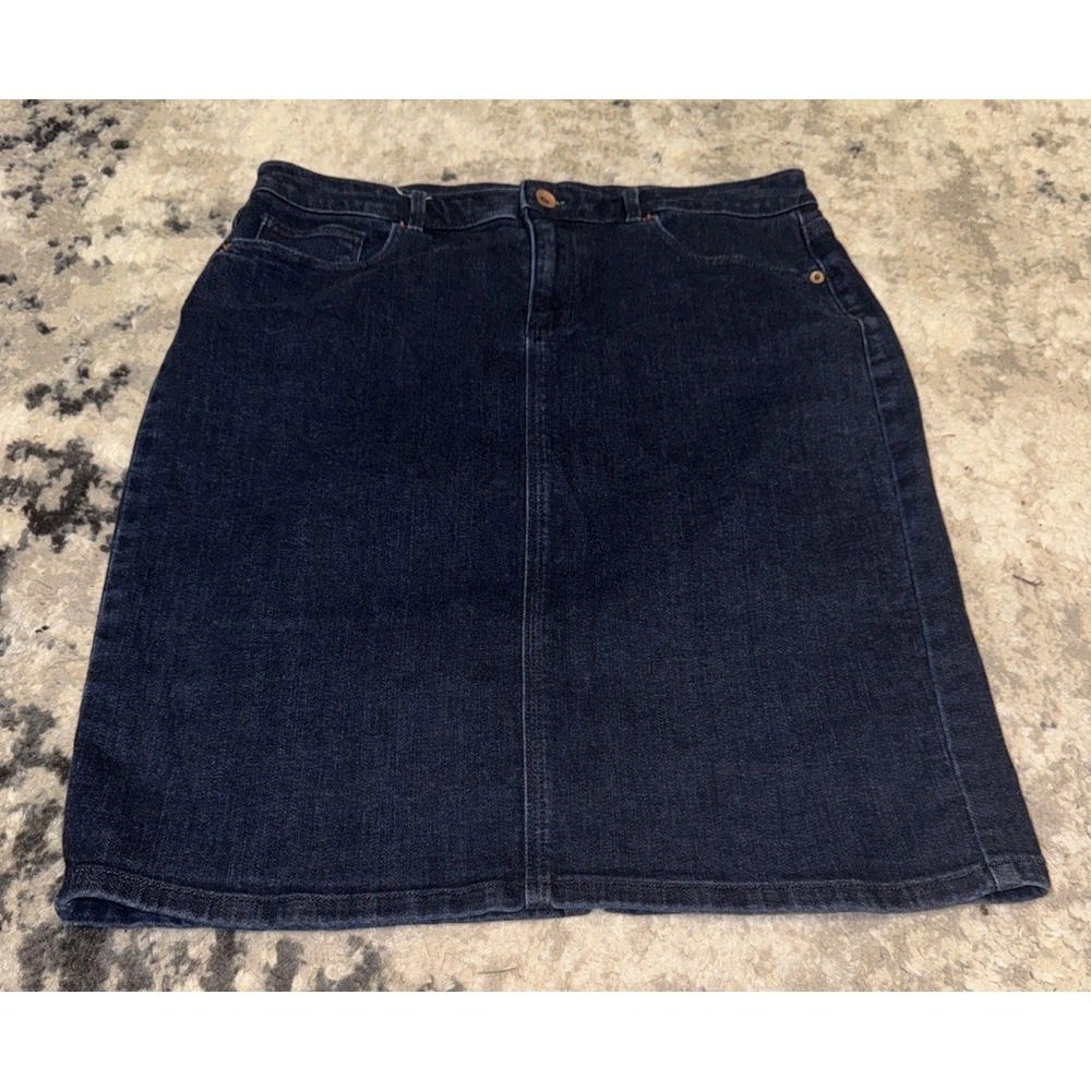 Lands End Womens Jean Skirt Sz 10 Blue Denim Dark Blue Straight